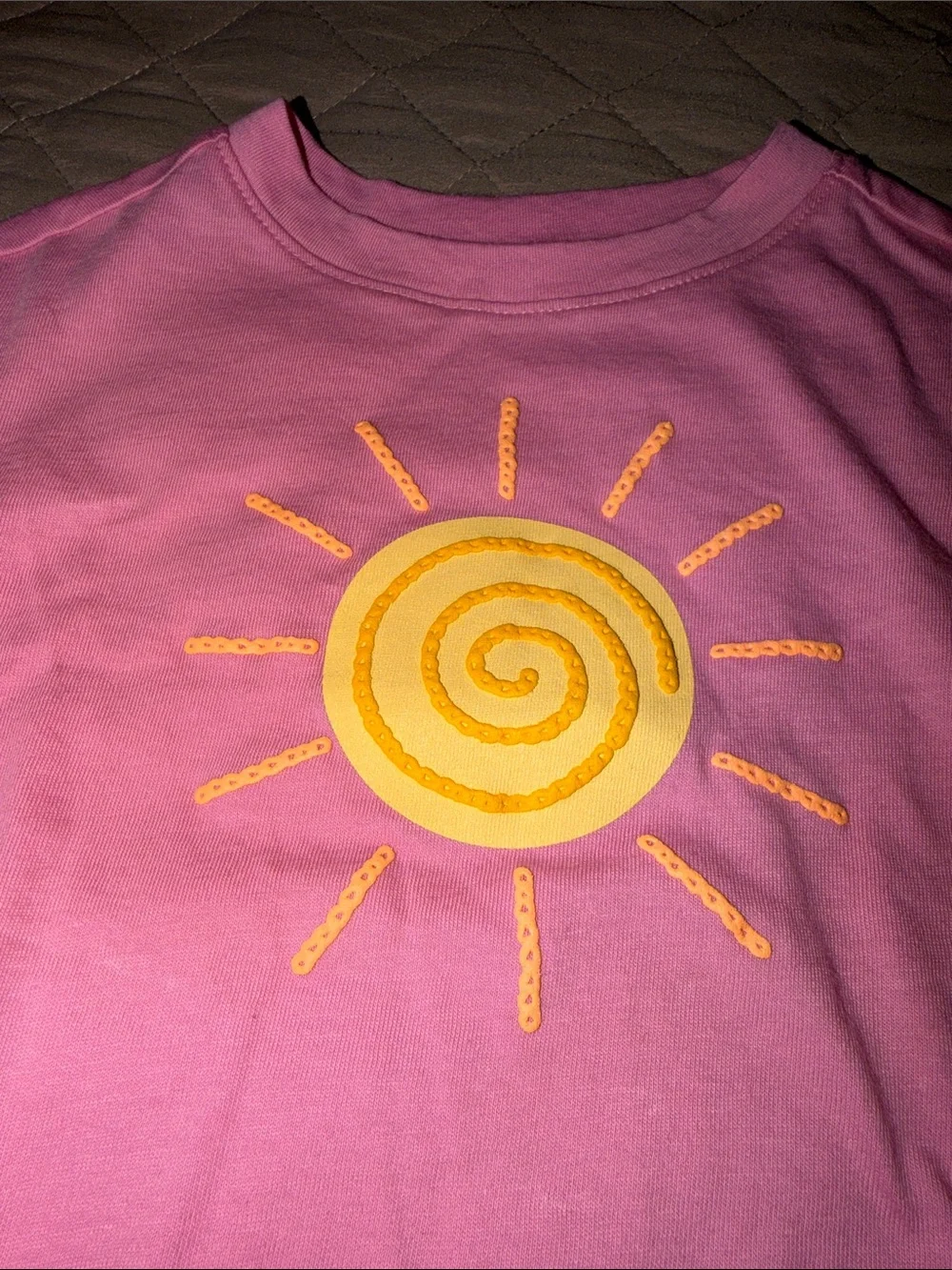Old Navy Pink Short-Sleeve Tee with Yellow Sun and Fringe Hem